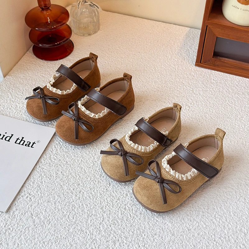 

2025 Children Leather Shoes for Girls Autumn New Fashion Korean Style Soft Bottom Anti-slippery Versatile Princess Lace Flats
