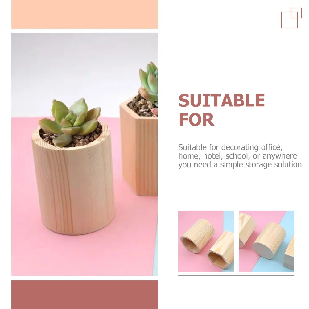 

2pcs Wooden Pen Container Geometric Brush Pot Stationery Organizer Mini Flowerpot Desktop Storage Holder For Office Home Hotel