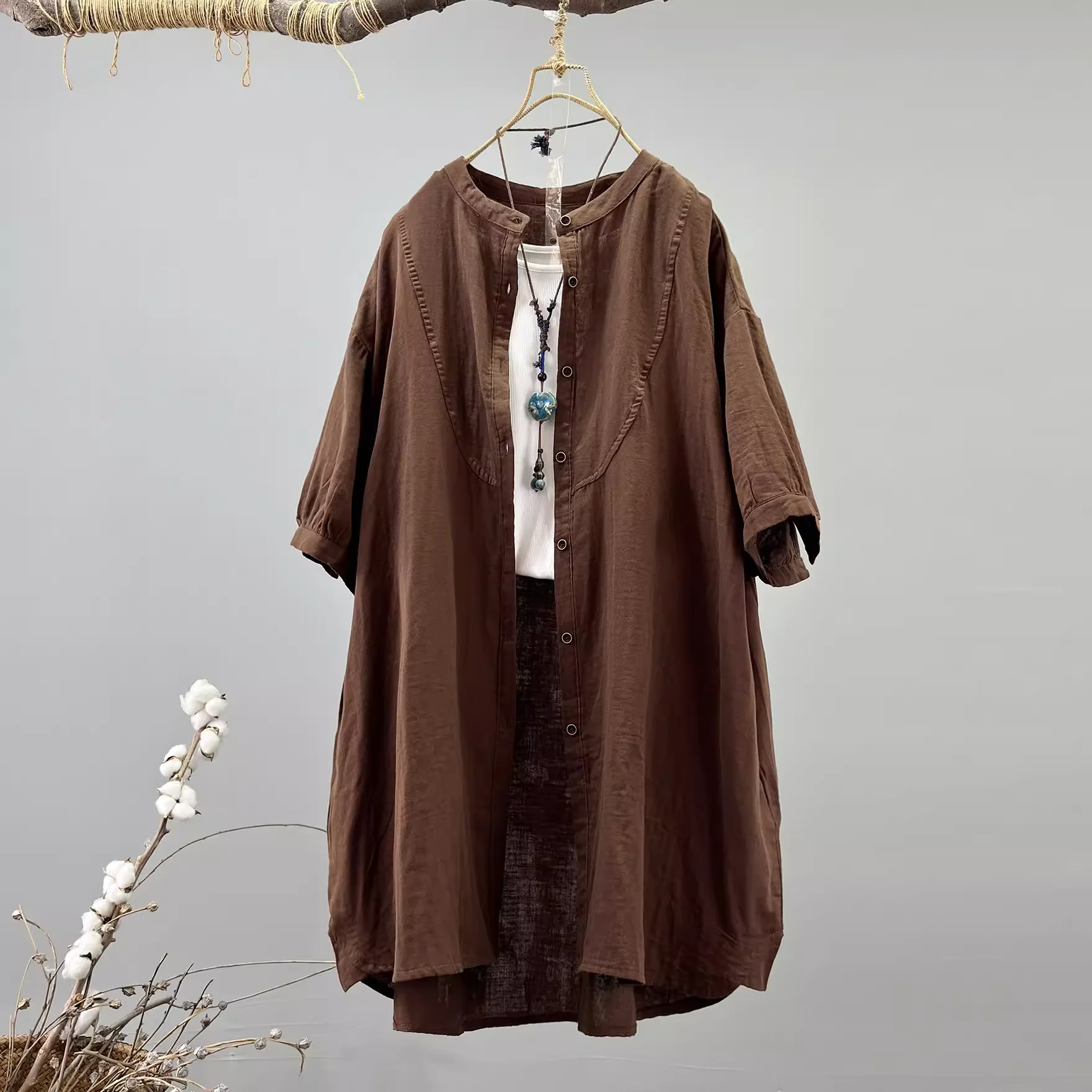 

Bust 140cm plus size tops for women summer Japan vintage casual cotton plaid shirts and blouses loose check shirts