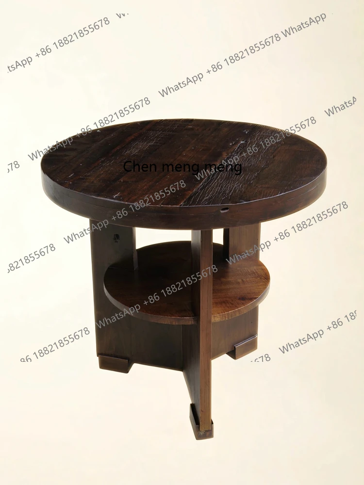 

Ancient wood double-layer three-leaf leg round table, retro style round table, living room home