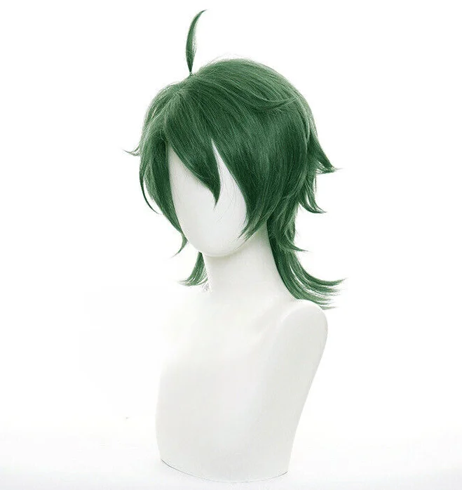 Sintetis Nanjo Wig Cosplay pria hijau pendek