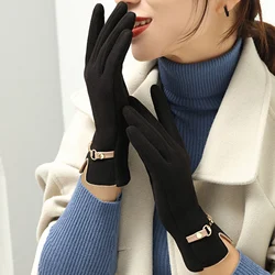 New Female Autumn Winter Warm Gloves Fleece Lined Thermal Full Finger Warm Gloves Women Cotton Touch Screen Cycling Gloves