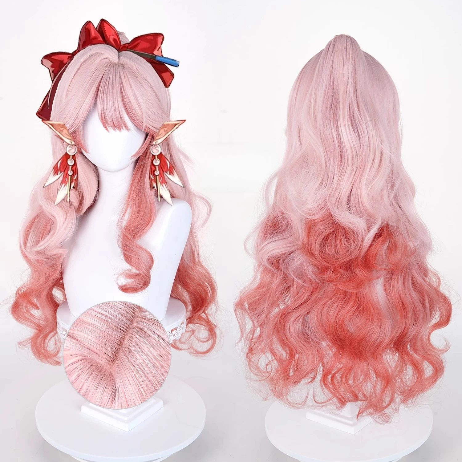 

Arknights Haruka Cosplay Wig Hanyu Momoka Red Gradient Long Curly Ponytail Synthetic Wigs For Women Girls Shino Haruka Halloween