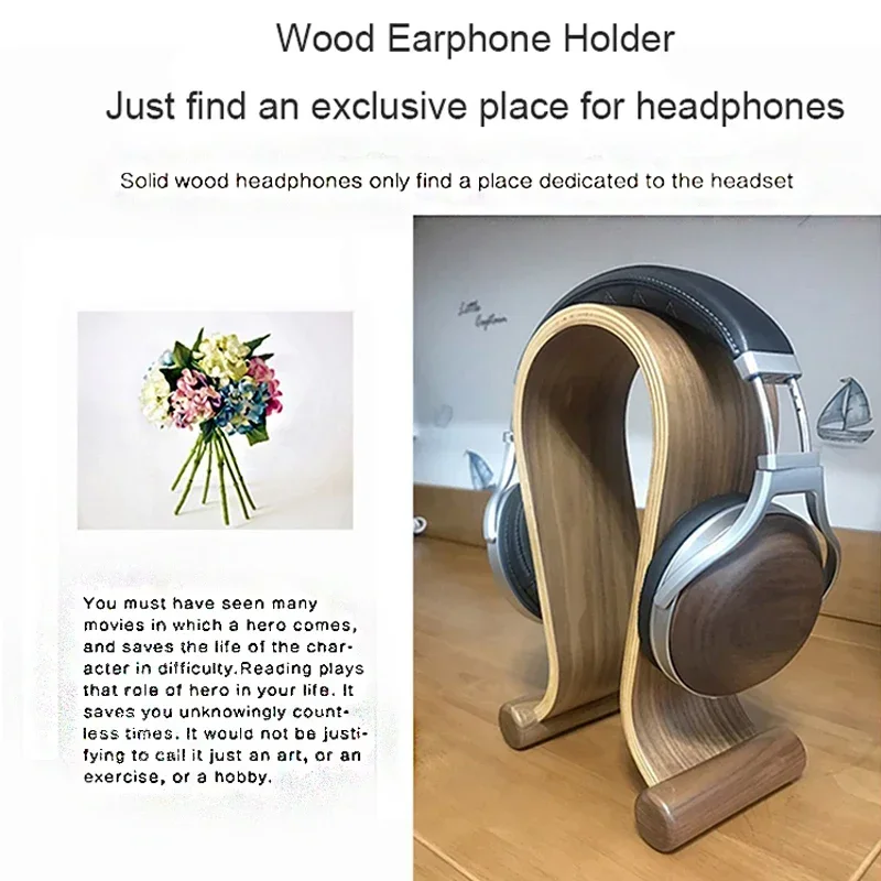 Universal Walnut Wood Headphone Stand Solid Wood Earphone Hanger Headset Holder Display Shelf for Gaming Headphones Accessories