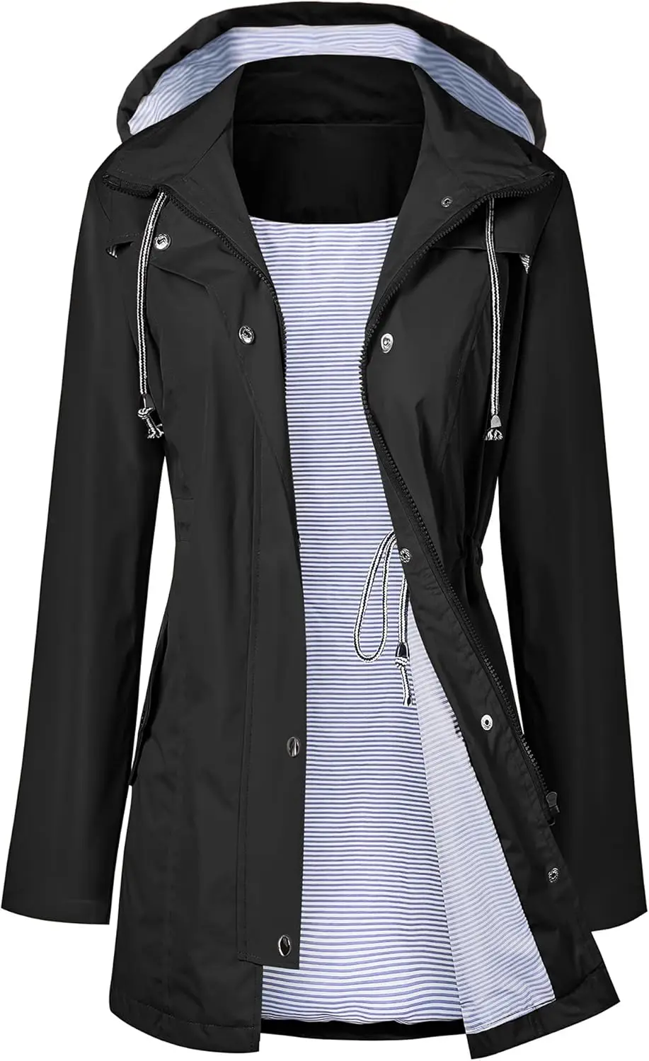 

Women's Waterproof Long Hooded Trench Coat with Lining, Windbreaker Travel Jacket for All Seasons, Sizes S-XXL