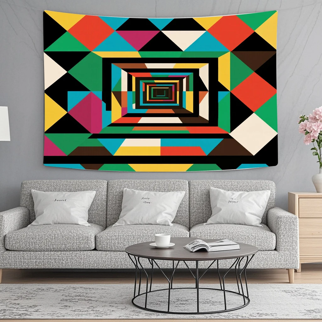 

Custom Tapestry Print Photo Color Graphics Square Patterns Are Interlaced Abstract Modern Personalized Tapestry Room Decoration