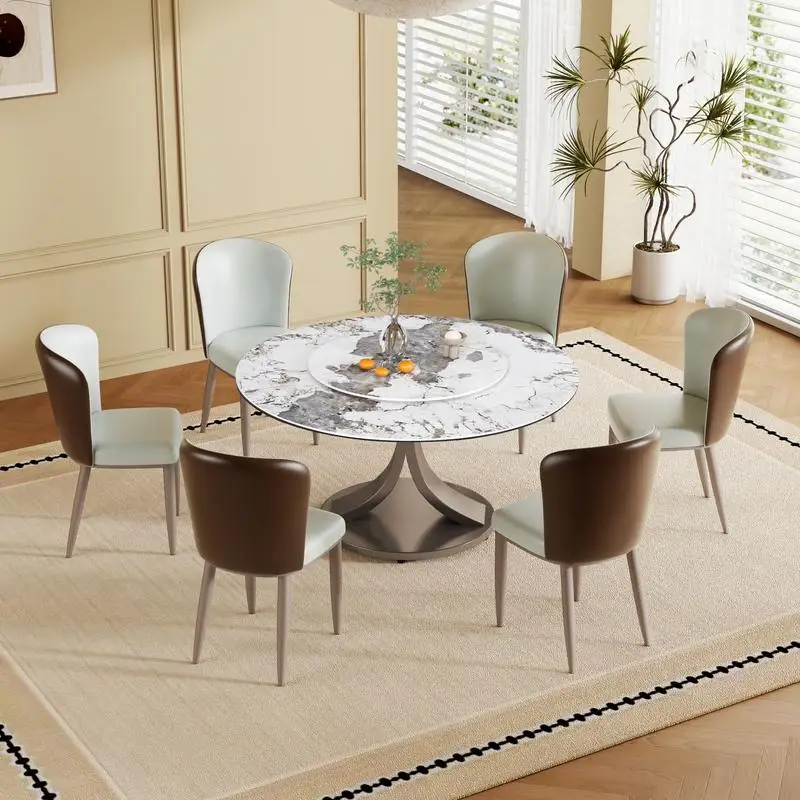 

59" Round Dining Table with 360° Rotating Lazy Susan - Scratch & Heat Resistant Sintered Stone Top for Dining Room & Kitchen
