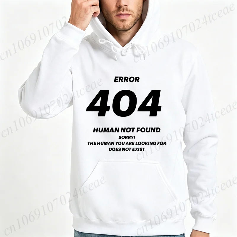 Coder Programmer Mens Hoodies Funny Error 404 Human Not Found Print Pullover Hooded Sweatshirt Fleece Casual Outerwear Gift