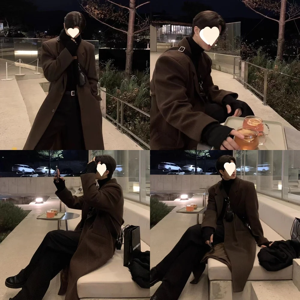 

Windbreaker Jacket Men's Wool Coat Long Casual Solid Color Trench Windbreaker Fashion Loose Fit