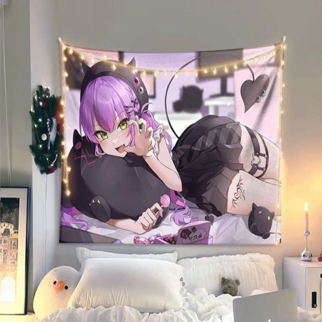 Purple Hair VTuber Tokoyami Towa Wall Hanging Dorm Background Cloth