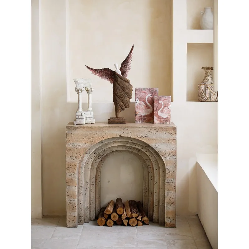 

Wabi Sansan retro wall fireplace cabinet designer light luxury villa living room entrance desk high-end decorative table cabinet