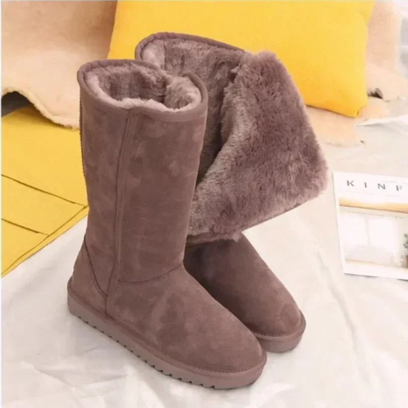 

Women Classic Ladies Girls Winter Snow Boots 2024 Waterproof Warm Genuine Leather Fur Australia Plus Velvet Knee High Winter