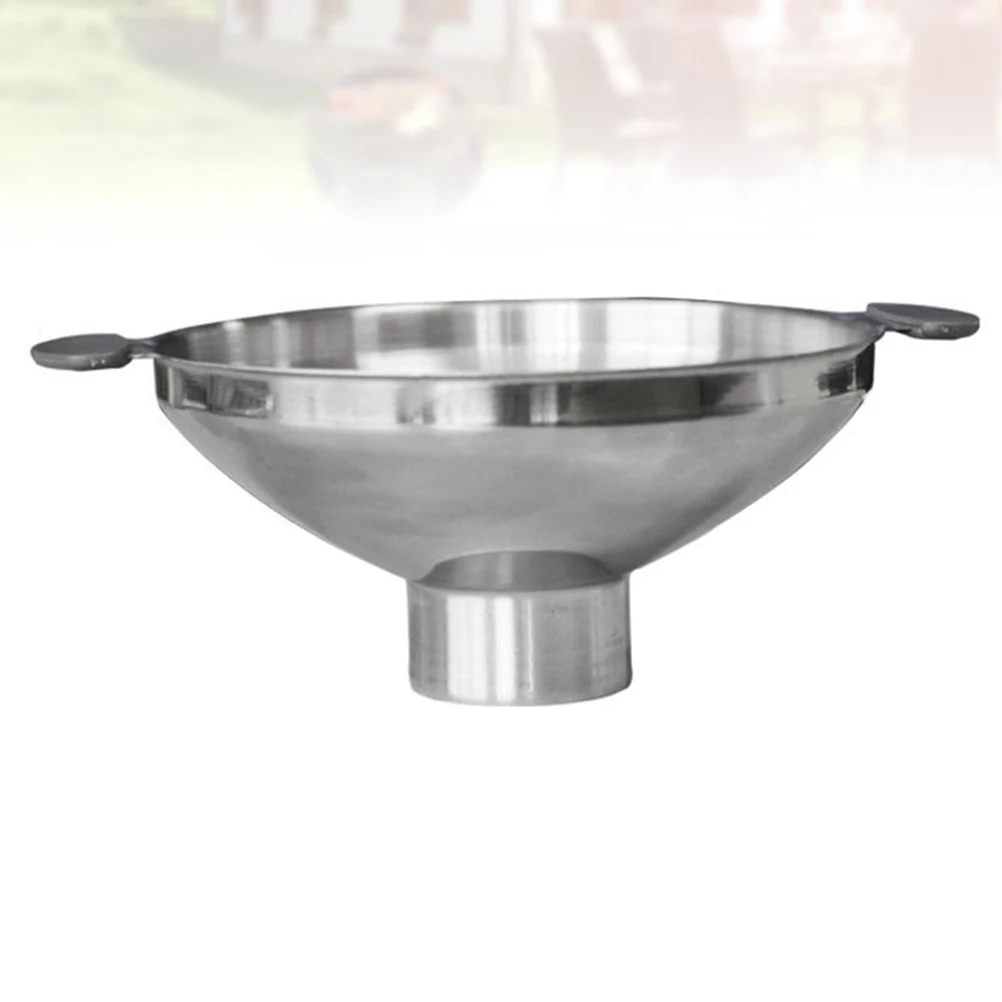 

1pc Stainless Steel Funnel Multifunctional Kitchen Gadget Large Diameter Binaural Oil Transferring Household Silver