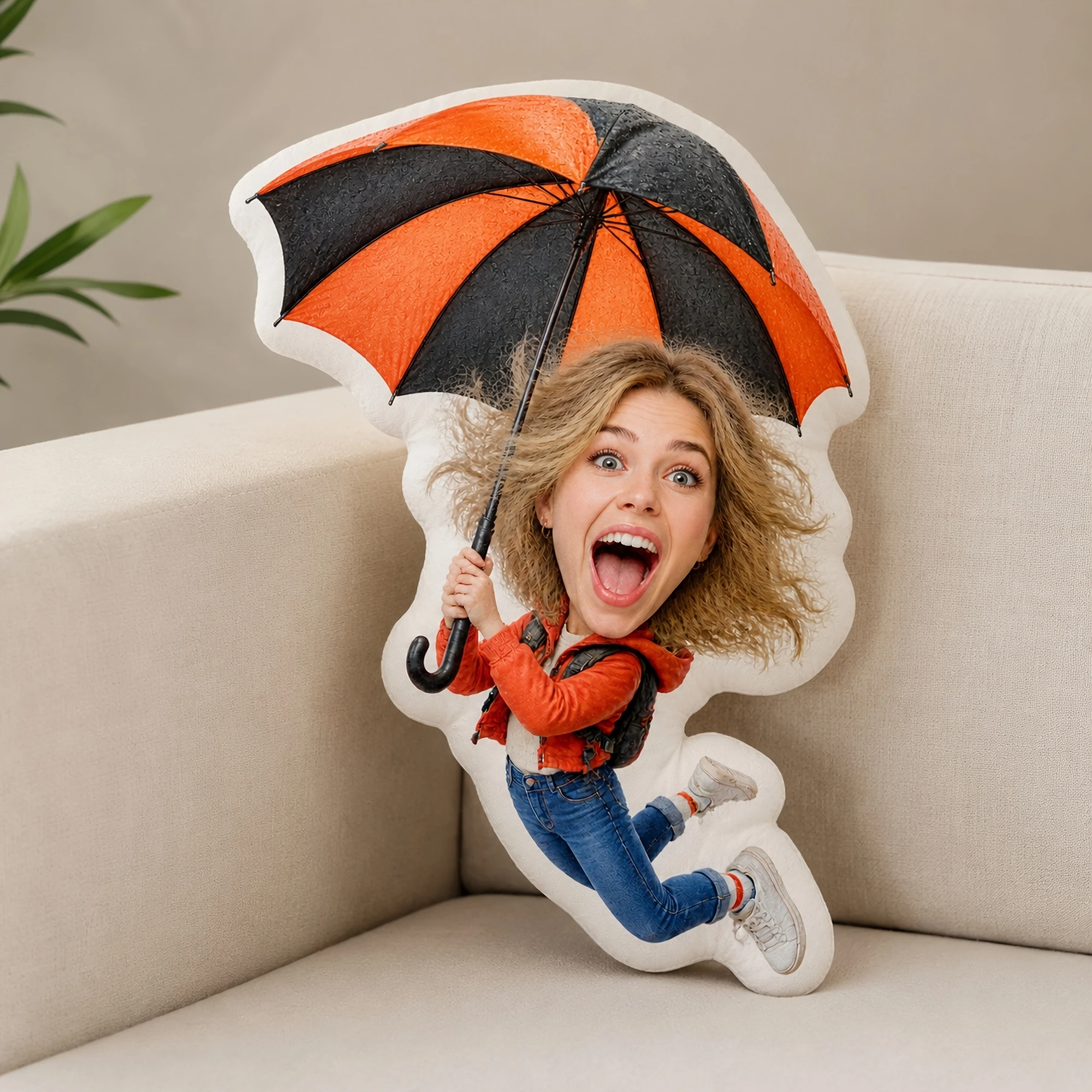 1pc 2D Flat Custom Double Sided Printed Creative Funny Shaped Throw Pillow with Umbrella Design, Decorative Cushion for Sofa, Be