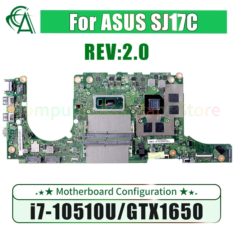 REV: 2,0 para SJ17C ASUS, placa base de ordenador portátil SRGKW, i7-10510U, GTX1650, N18P-G0-MP-A1, 4G, probada