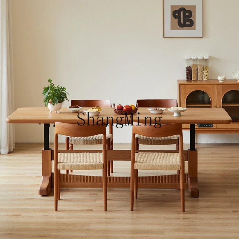 

FG electric lifting table large board dining table cherry wood color to the living room large long desk solid wood workbench