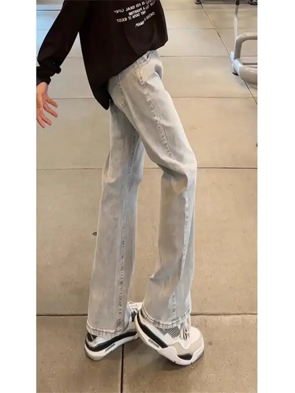 

Мужские джинсы Slim Fit цвета цемента в американском уличном стиле, удлиняющие ноги, с высокой талией, прямые, из плотного денима, молодежный тренд