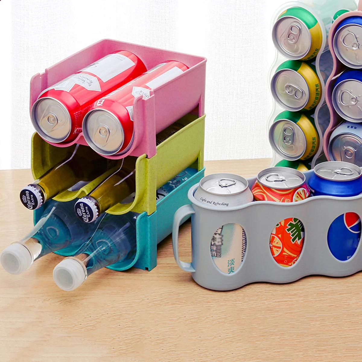 

2pcs Hand-Pull Can Rack Refrigerator Storage Holder Plastic Beverage Bottle Container Kitchen Space-Saving Mildew-Resistant