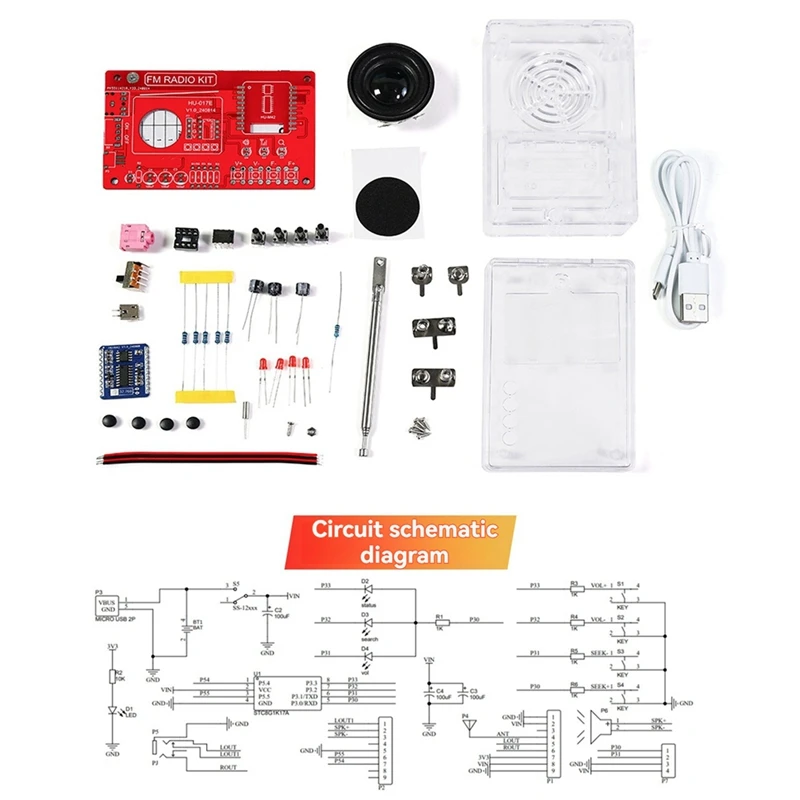 DIY Electronic Kit FM Radio Production Kit Circuit Board Making Loose Parts Receiver RDA5087 3W Speaker With Antenna