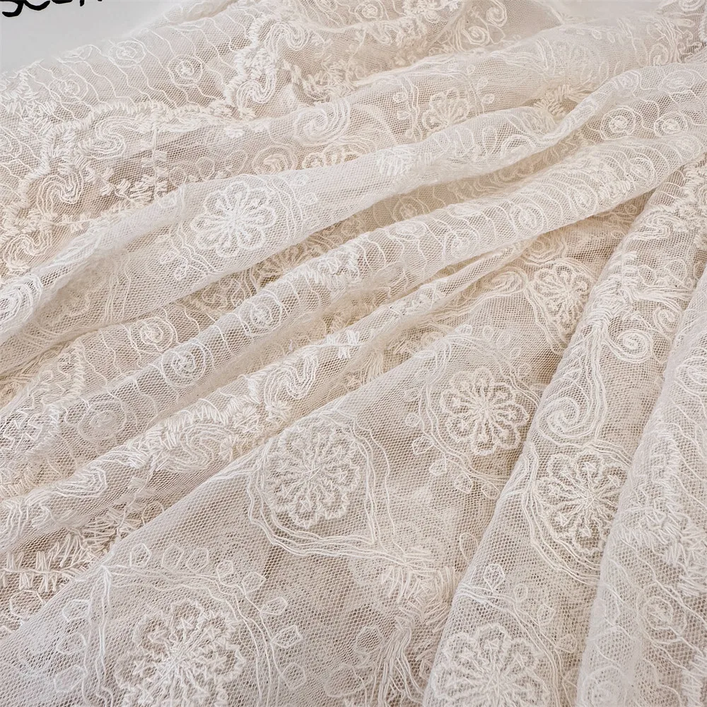 

Aesthetic European Lace Fabric Heavy Embroidery Mesh for DIY Wedding Dress Skirt Shawl Collar Fashion Hollow Out Trimming