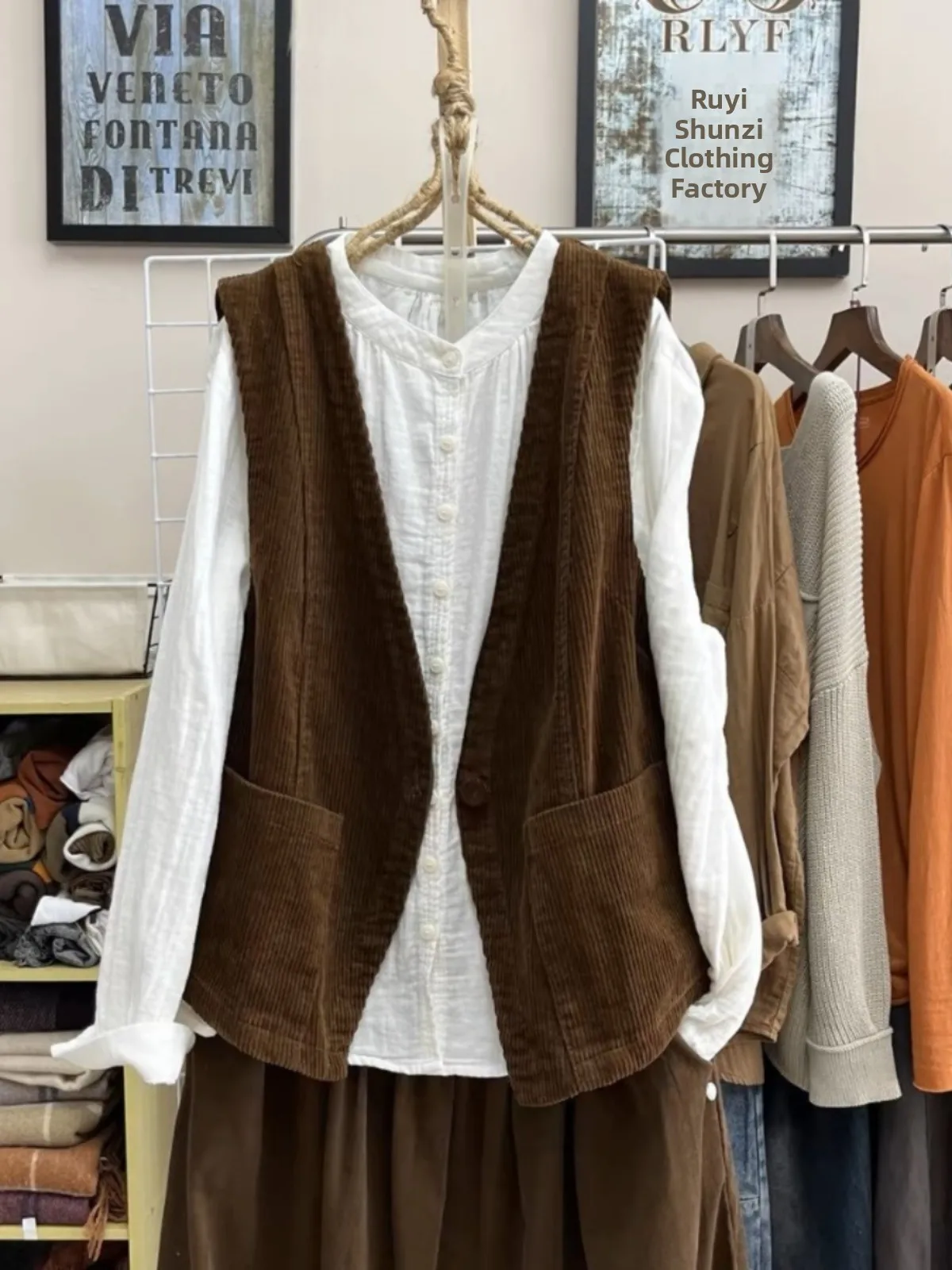 

Retro Japanese Sle Corduroy Vest Women's Spring Autumn Sle Layering oulder Pad Jaet Top Commute Pure Color
