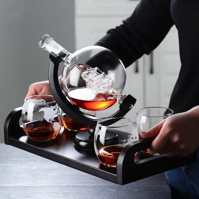 

New Creative High Borosilicate Glass Decanter Suit Glass Bubble Bottle Handicraft Display Wine Glass Tray