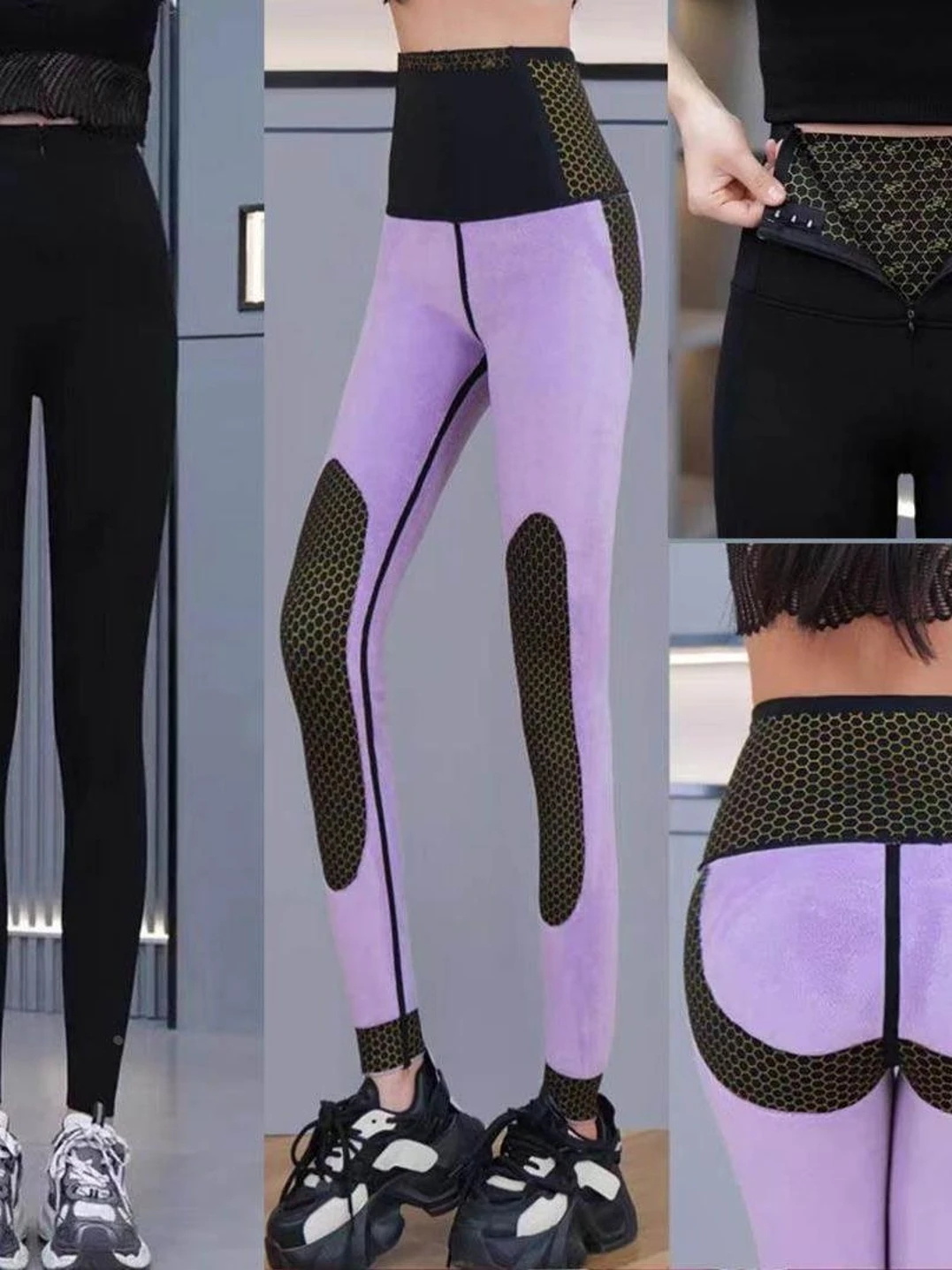 ハイウエスト裏起毛ジッパーヨガパンツ、暖かくタイトなウエストを強調するアウターウェア、ヨガパンツ