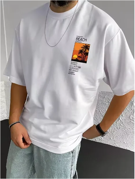 

Summer Men's 100% pure cotton casual loose plus size T-Shirts 2025 Hawaii Fashionable O-Neck short sleeve T-shirt top