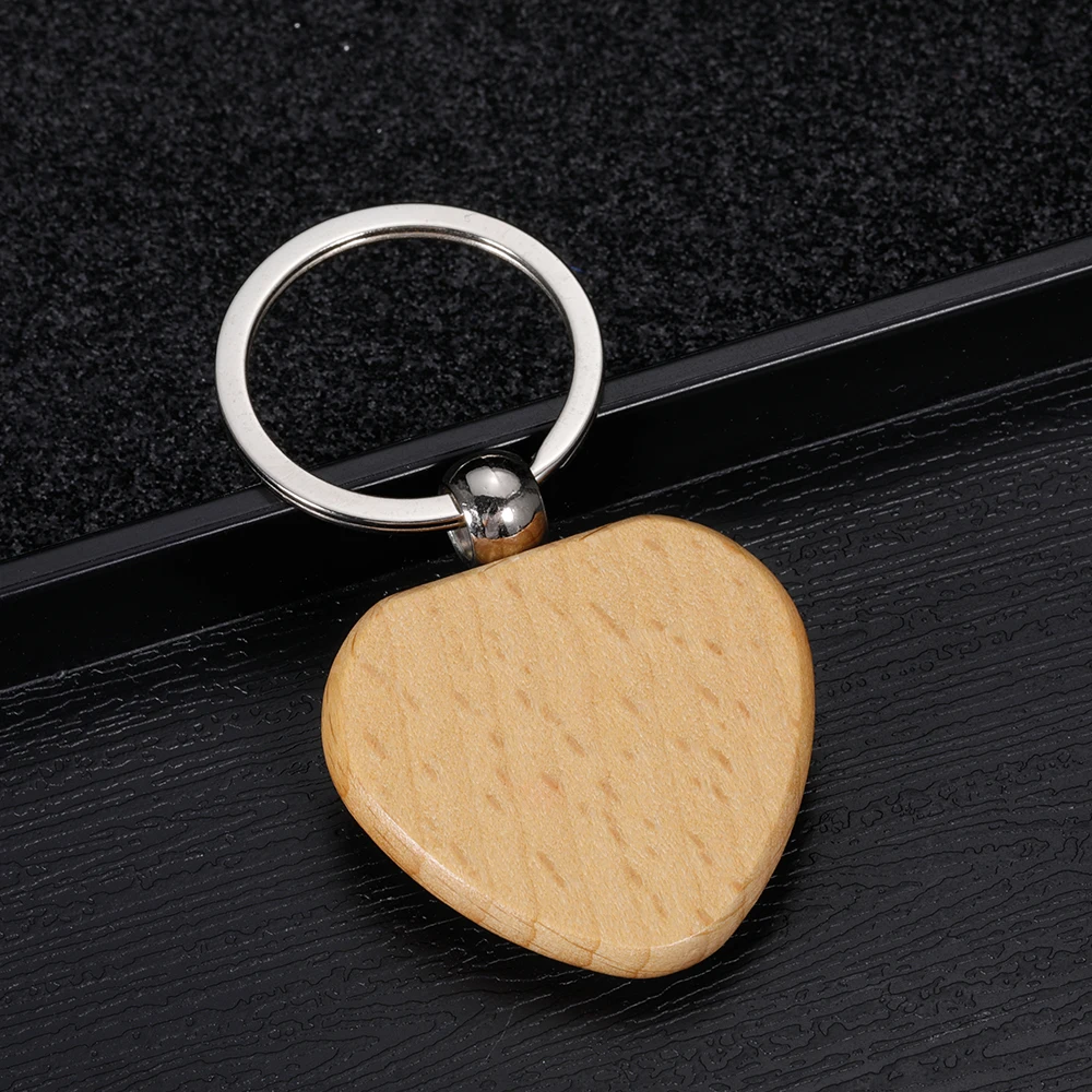 100Pcs Heart DIY Blank Wood Dog Tags Wooden Key Chain Engraving Blanks Wooden Keychain Key Rings Gift