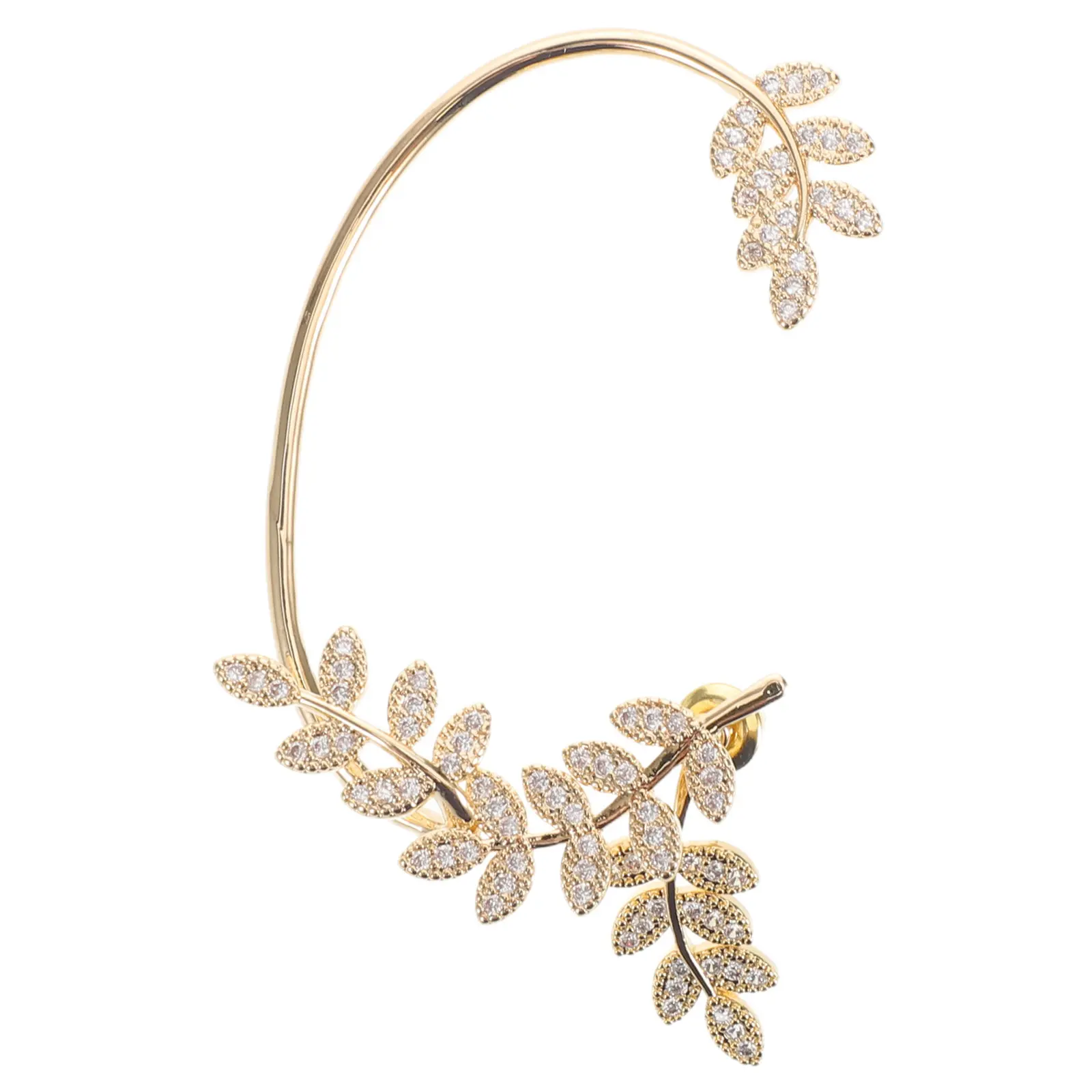 Golden Rhinestone Ear Cuff Leaf Right Ear Jacket Climber Crawler Earring Wrap Lightweight Hypoallergenic Stud Earring Bridal