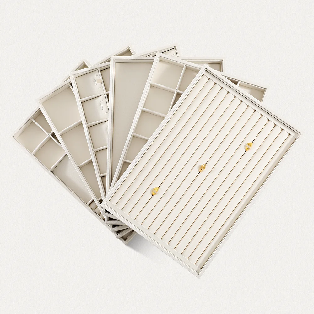 Yinbeini Linen Stackable Jewelry Tray Ring Earring Bracelet Necklace Display Plate Jewelry Storage Drawer Insert Organizer P062