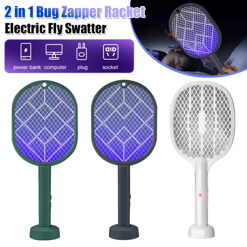 

2 in 1 Bug Zapper Racket Handheld Electric Fly Swatter Safe Mosquito Swatter Rechargeable for Home Office Backyard Patio Camping