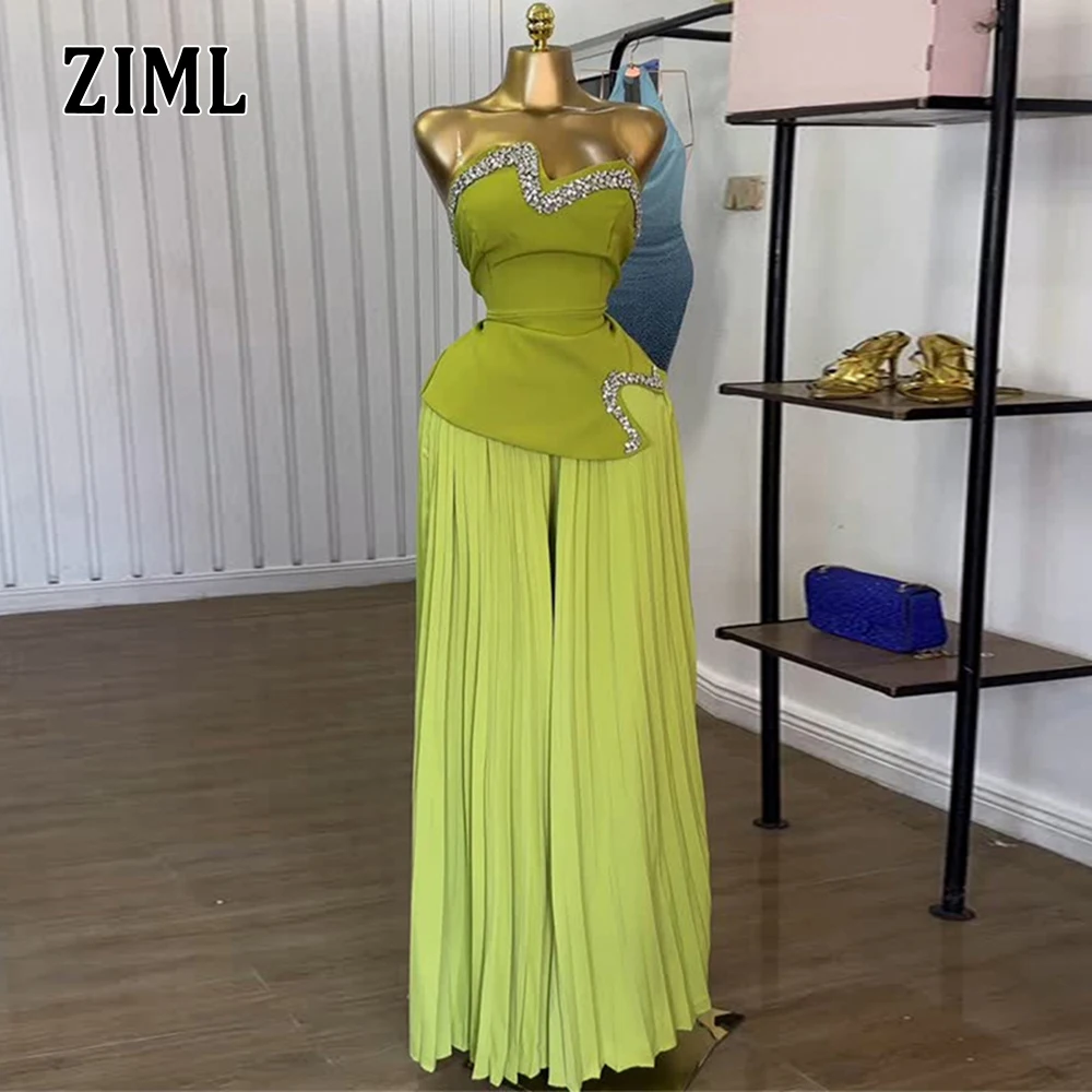 

ZIML Solid Two Piece Sets for Women Strapless Sleeveless Backless Tops High Waist Folds Loose Pants Elegant Set Female Fashion