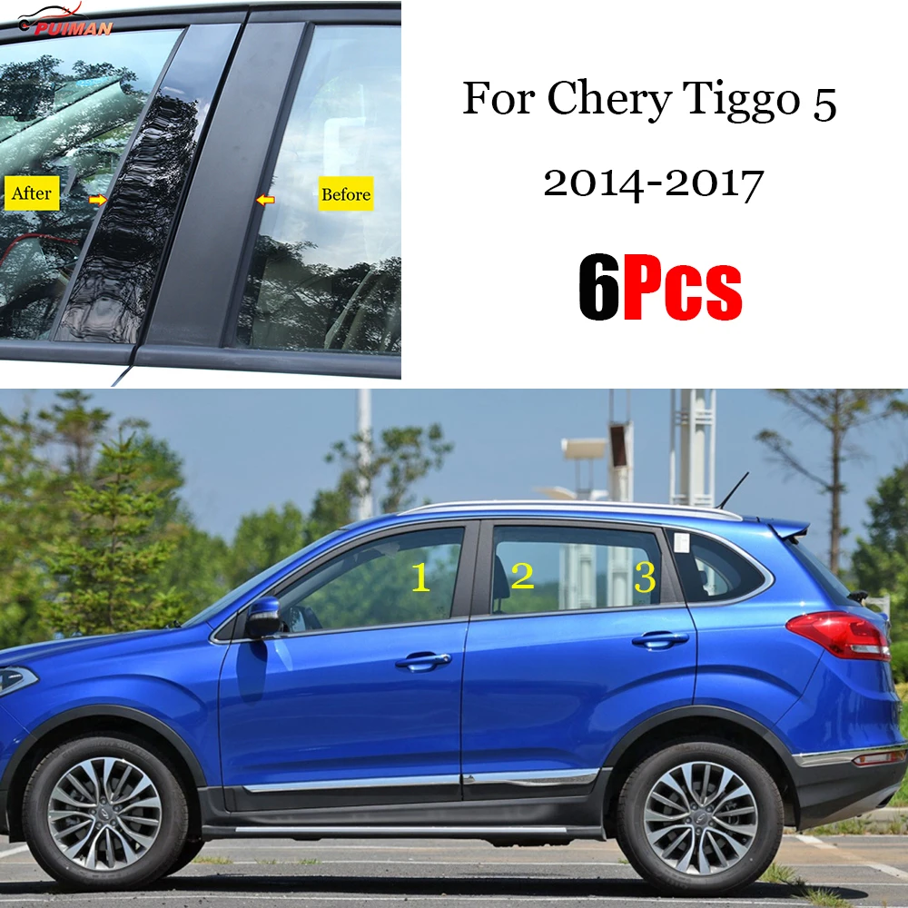 

New Arrival Window Trim Cover BC Column Sticker Polished Pillar Posts Fit For Chery Tiggo 5 2014 - 2017 Accessories 6PCS