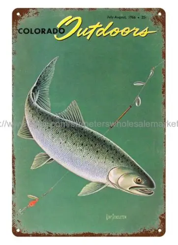 1966 Colorado Outdoor Silver Salmon metal tin sign modern wall decor