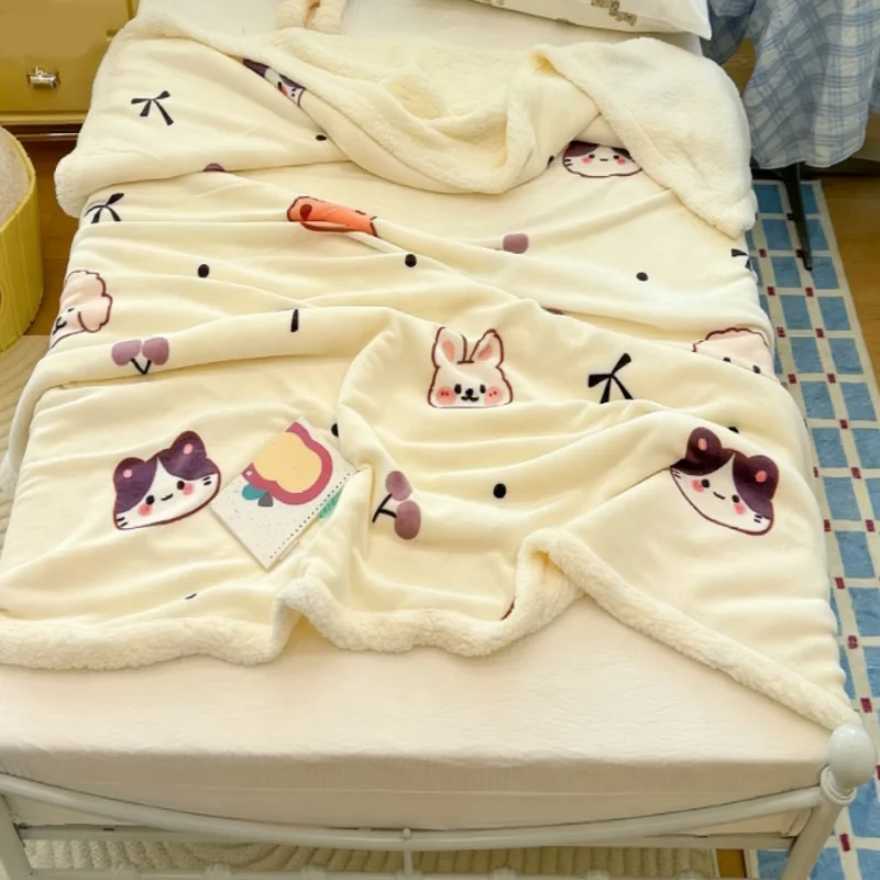 Winter Thick Travel Portable Cartoon Fury Blanket Office Warm Nap Blanket ABDL Soft Skin-Friendly Milk Fleece Cute Shawl Blanket