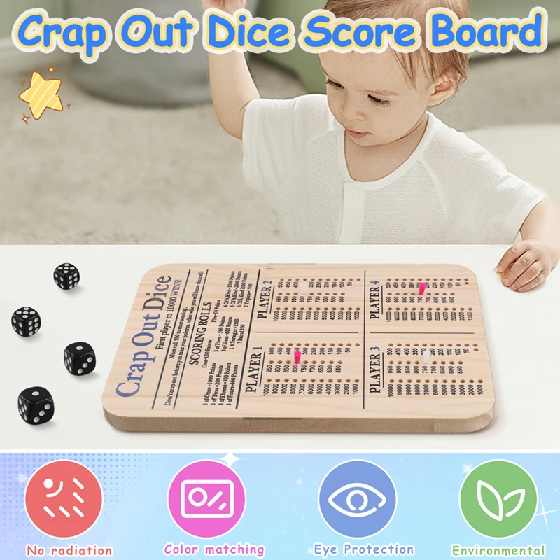 Wooden Crap Out Dice Score Board Classic Family Game Round Funny Dice Board Game with Wood Tray Score Pad Dice Tray M-ABFB view 6