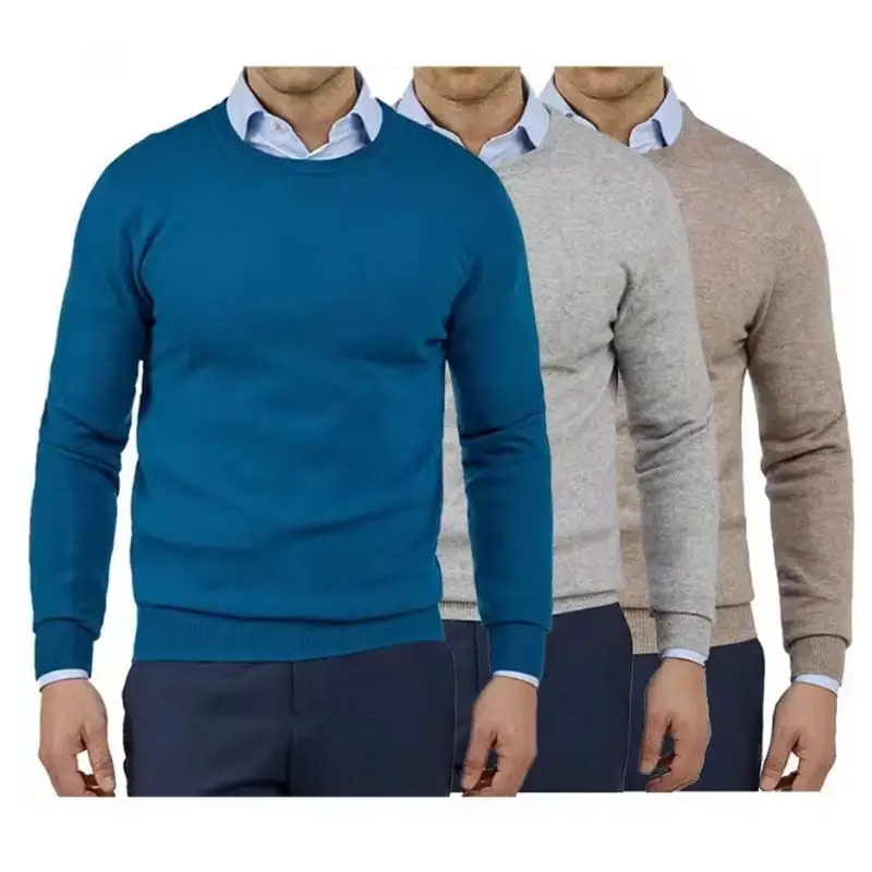 

Loose Fit Crew Neck Long Sleeve Sweatshirt Casual Knitted Innerwear T-Shirt for Men New Autumn Winter Fashion Pure Color