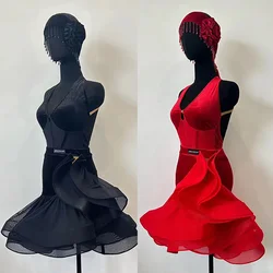 Latin Dance Costume Womens Fish Bone Skirt Cha Cha Performance Wear Dancer Training Wear included Hair accessories Glove VBH1026