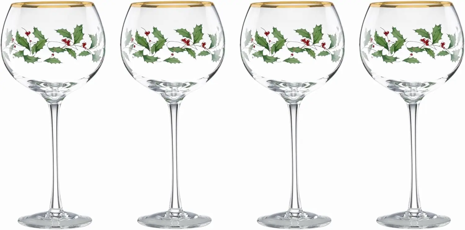 

Drinkware, Holiday 4-Piece Wine Balloon Glass Set, Set Of 4, 16 Oz Capacity, Made From Glass, Festive Red Christmas Design