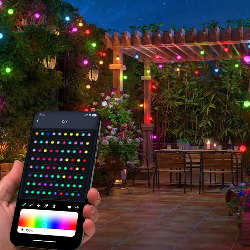 Smart LED String Lights Outdoor Waterproof RGBW G40 Globe 50 Bulbs Patio Lights App Remote Control LED Lights For Christmas