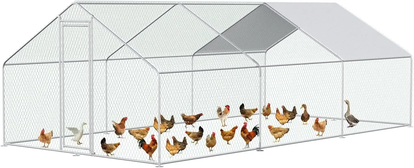 Large Metal Chicken Coop Chicken Pen for Farm Use Chicken Runs with Waterproof and Anti-Ultraviolet Cover Walk-in Poultry Cage