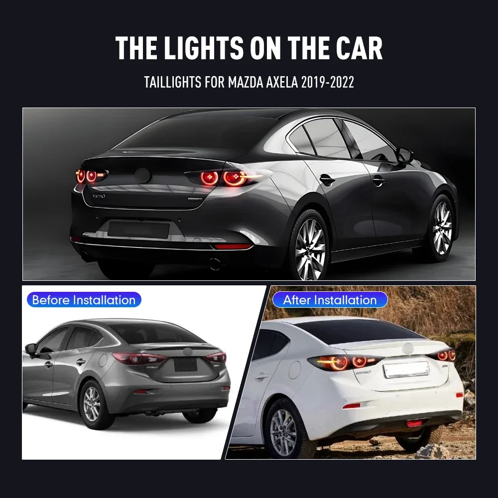 1 комплект светодиодных задних фонарей для Mazda Axela 2019-2022, задние фонари с тормозом, задние фонари, противотуманные фары, указатель поворота