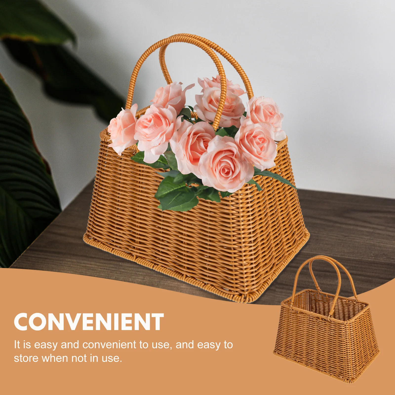 

Woven Flower Natural Rattan Handheld Storage Basket For Home Decor Desktop Organizer Multi-Purpose Vintage Fruit Container Retro