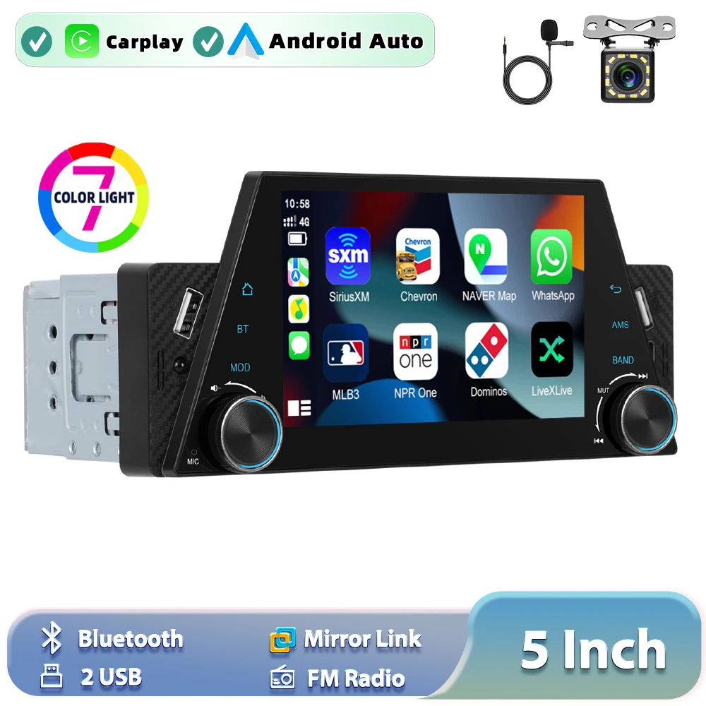 Podofo Carplay Android Auto Car MP5 Player Mirror Link 5 Inch 1Din Universal Multimedia Audio Stereo BT FM RDS USB image 3