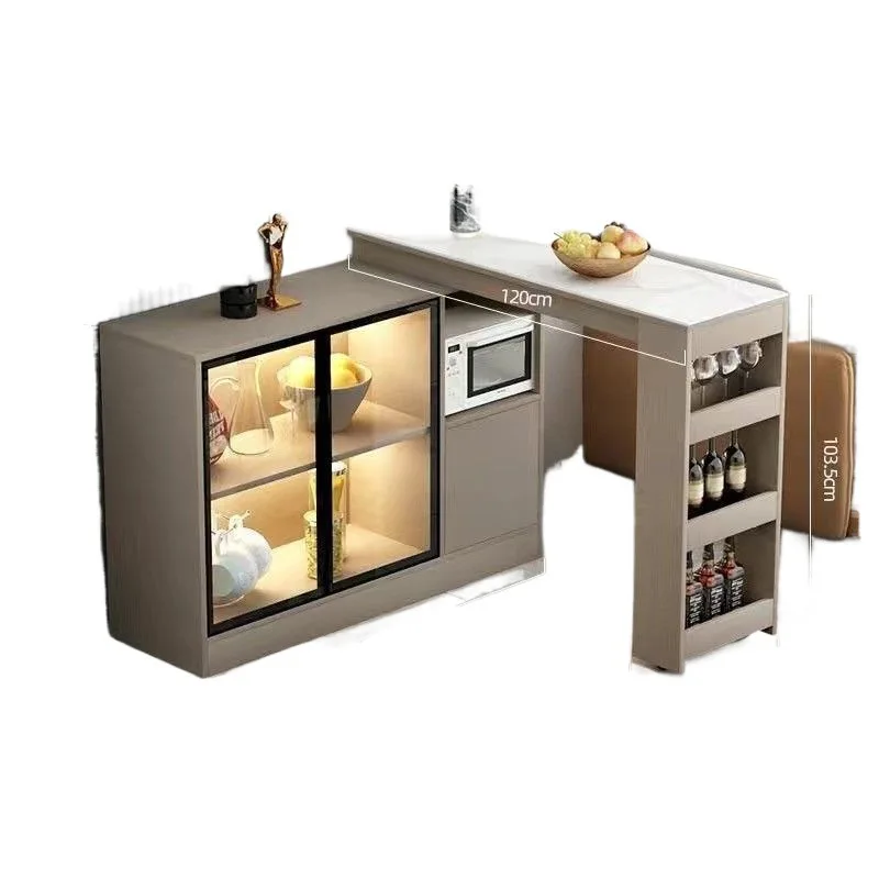 

Bar counter household rock slab meal side table integrated corner Italian light luxury wall bar living room telescopic partition