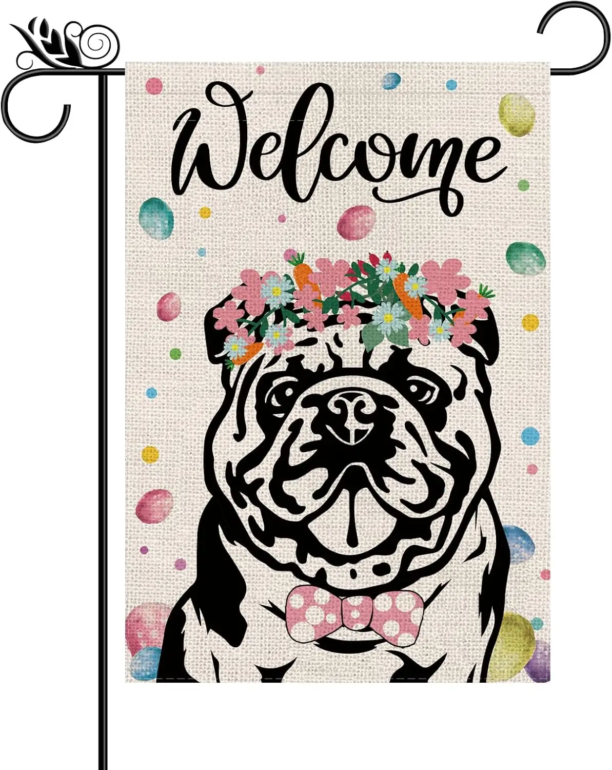 Easter Garden Flag Easter Egg English Bulldog Dog Double Sided Flags for Outside Welcome Holiday Flowers Outdoor Lawn Yard D GGO