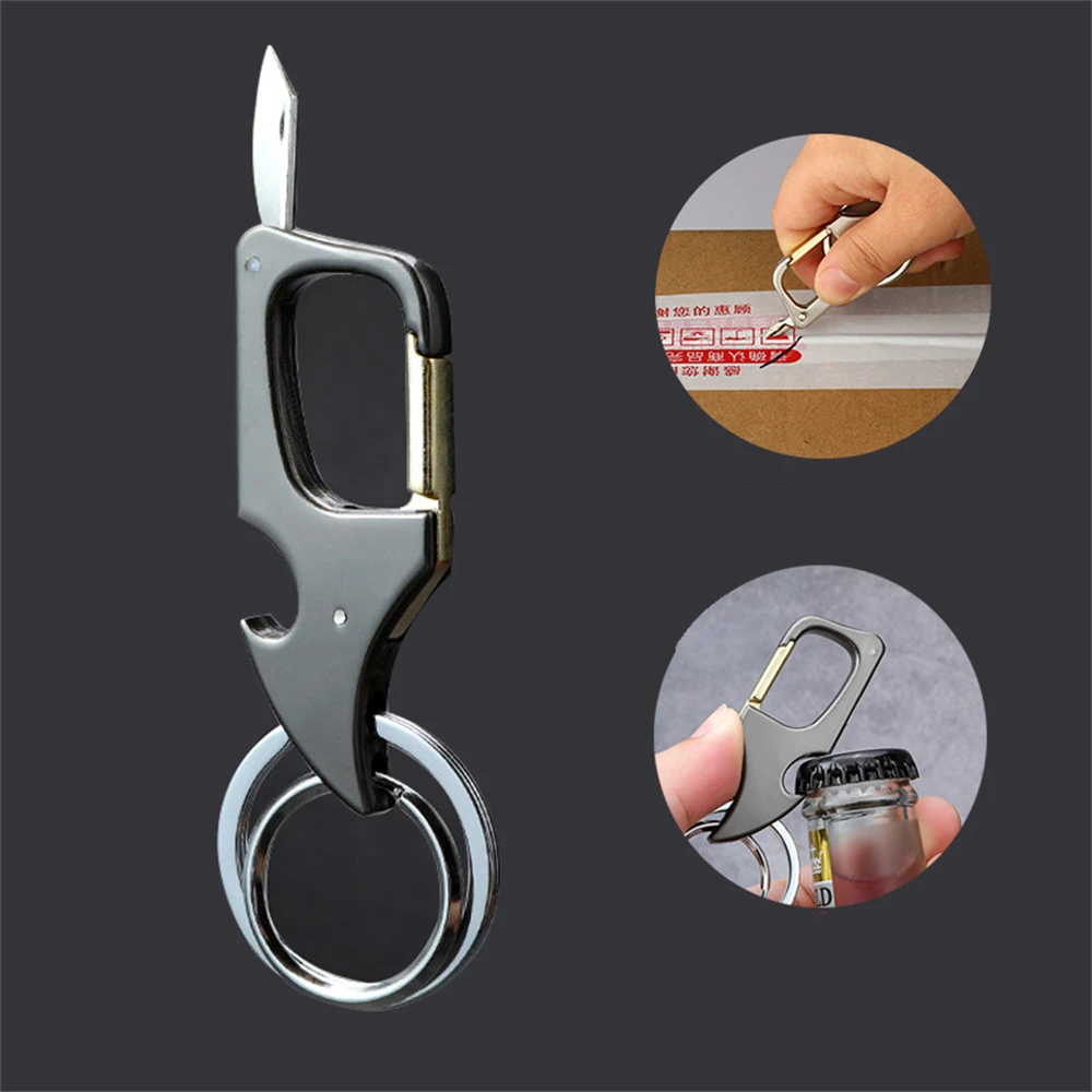 Classic Men Mini Knife Folding Keychain Multifunctional Keyring Waist Mount Carabiner Car Key Accessories