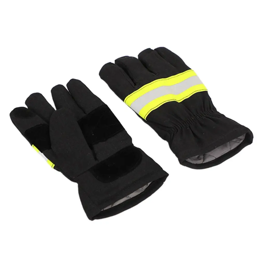 Black Fireman Gloves Firefighter Training Reflective Strap Fire Proof Gloves Flame Retardant Thermostability
