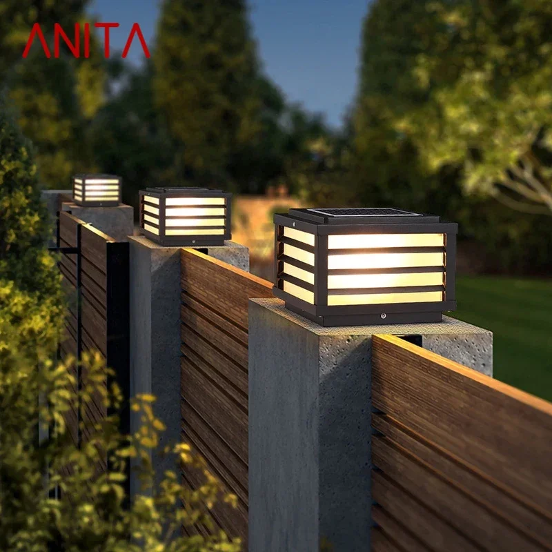 

ANITA Solar Post Lamp Outdoor Vintage Simple Black Decor Pillar Light LED Waterproof IP65 for Home Villa Porch Courtyard